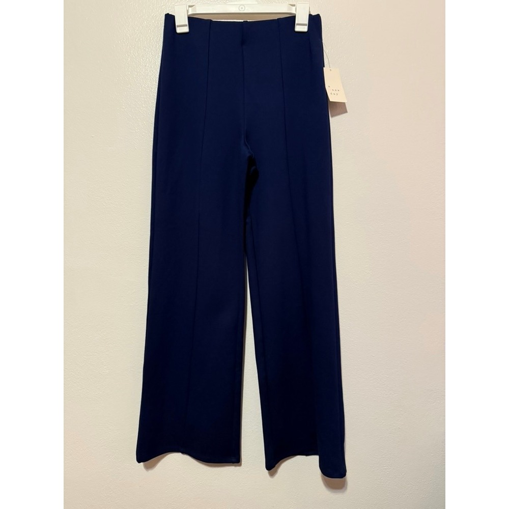 A New Day Navy Blue High Rise Wide Leg Pintuck Trousers XS